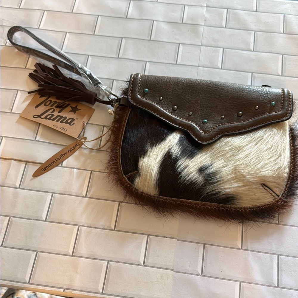 Tony Lama Brown and White Leather Wristlet